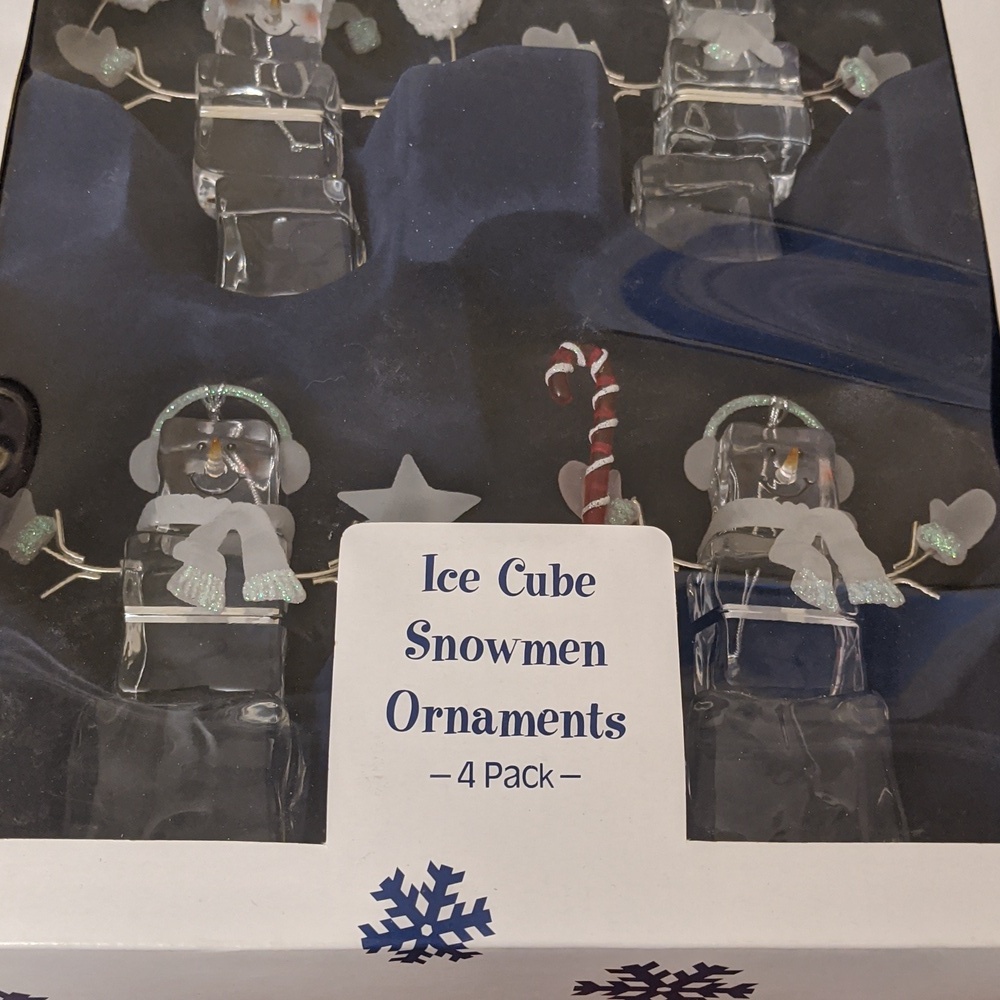 Vintage Christmas Acrylic Ice Cube Snowman Ornaments Brand New in Box - Picture 3 of 4